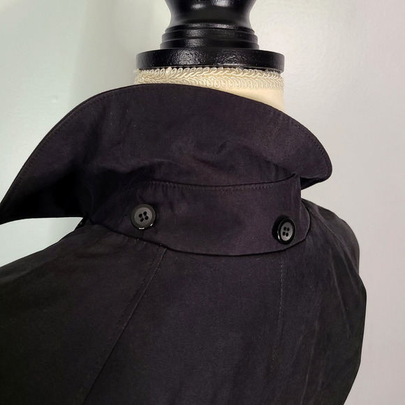 London Fog Woman's Black Over Sized Trench Coat Small Petite Hidden Buttons Fall - Picture 6 of 16